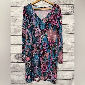 Lilly Pulitzer XL Coral Reef Print Pima Cotton V-Neck Dress